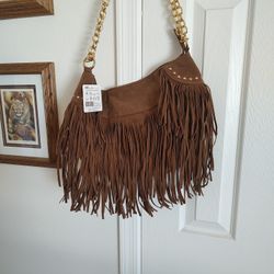 Faux Suede Western Hobo Bag