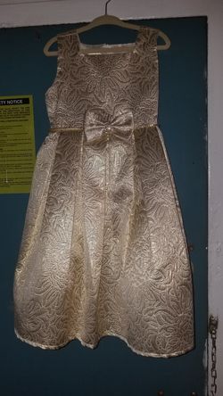 Beautiful Toddler Gold Dress with Diamond tie back bow