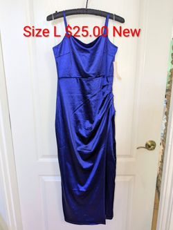 blue stretch satin dress