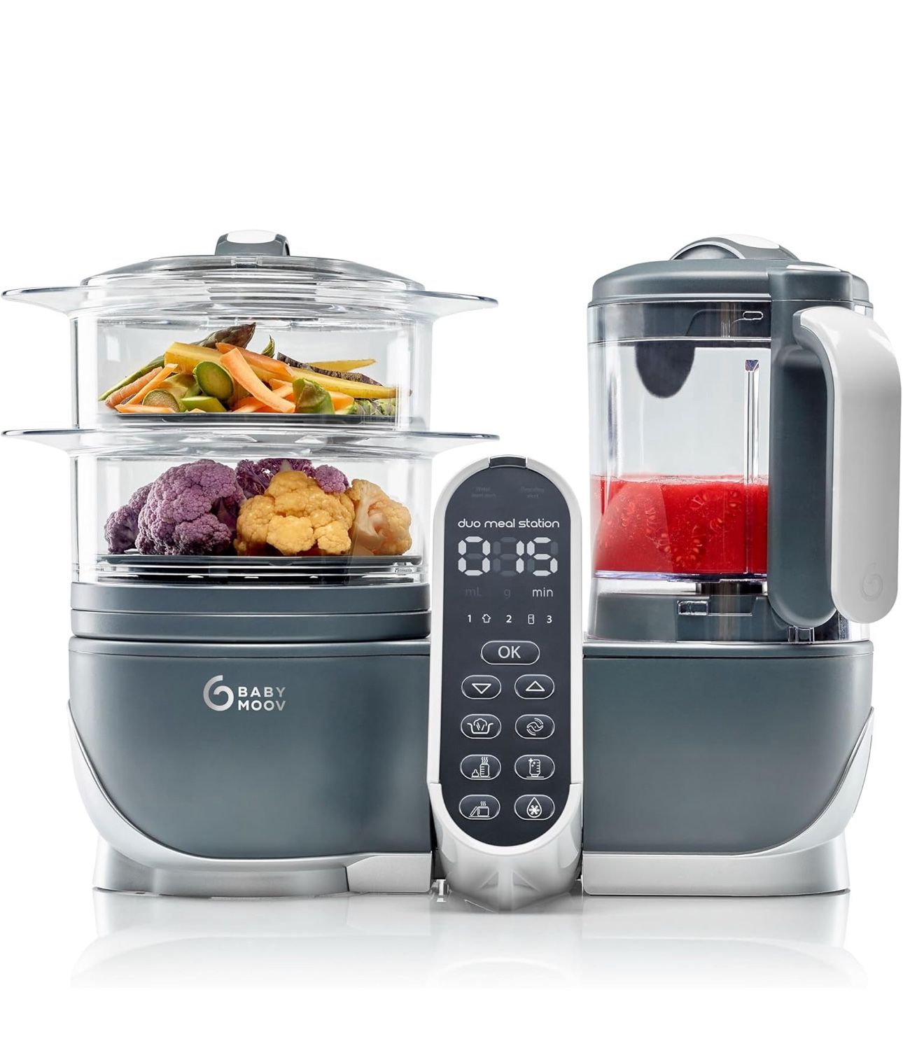 Babymoov Duo Meal Station Grey: Multi-Speed Baby Food Maker Steamer and Puree Blender, Baby Food Profits