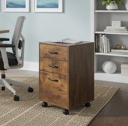 Modern Brown Wooden Three Drawer Rolling File Filing Office Storage cabinet! Great condition! 18x16x26in