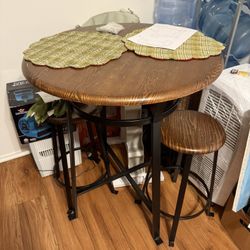 3 Piece dark Dining Table - Tall Bar Stools 