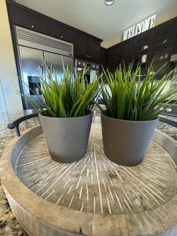 IKEA - 2 Artificial Grass Plants with 2 Mandel Pots