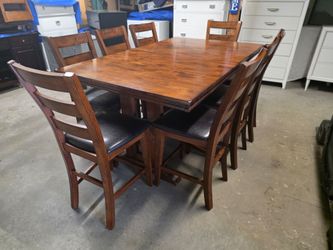 Brown Rustic Counter Height Dining Room Table Set with 8 Chairs