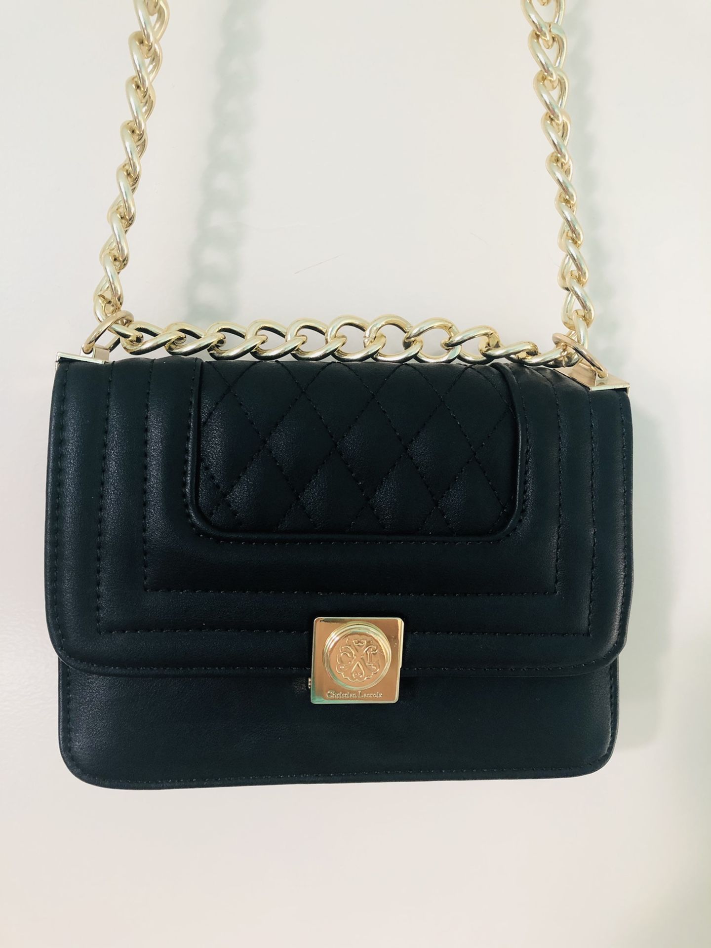 Christian Lacroix Black Crossbody/Handbag. Gold Chain. Quilted Design.