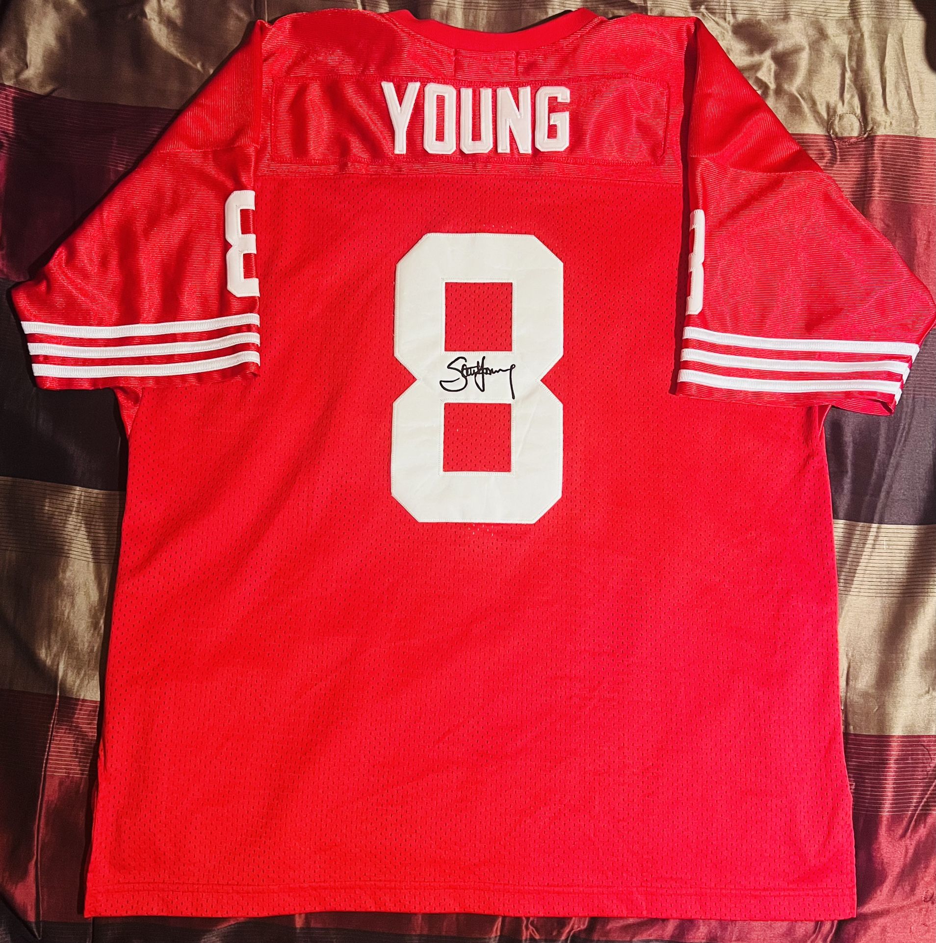 1994 Mitchell & Ness 75th 49ers Steve Young Red Jersey Signed
