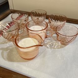 Pink Depression Glass/Sugar & Creamer/ 5 Cups