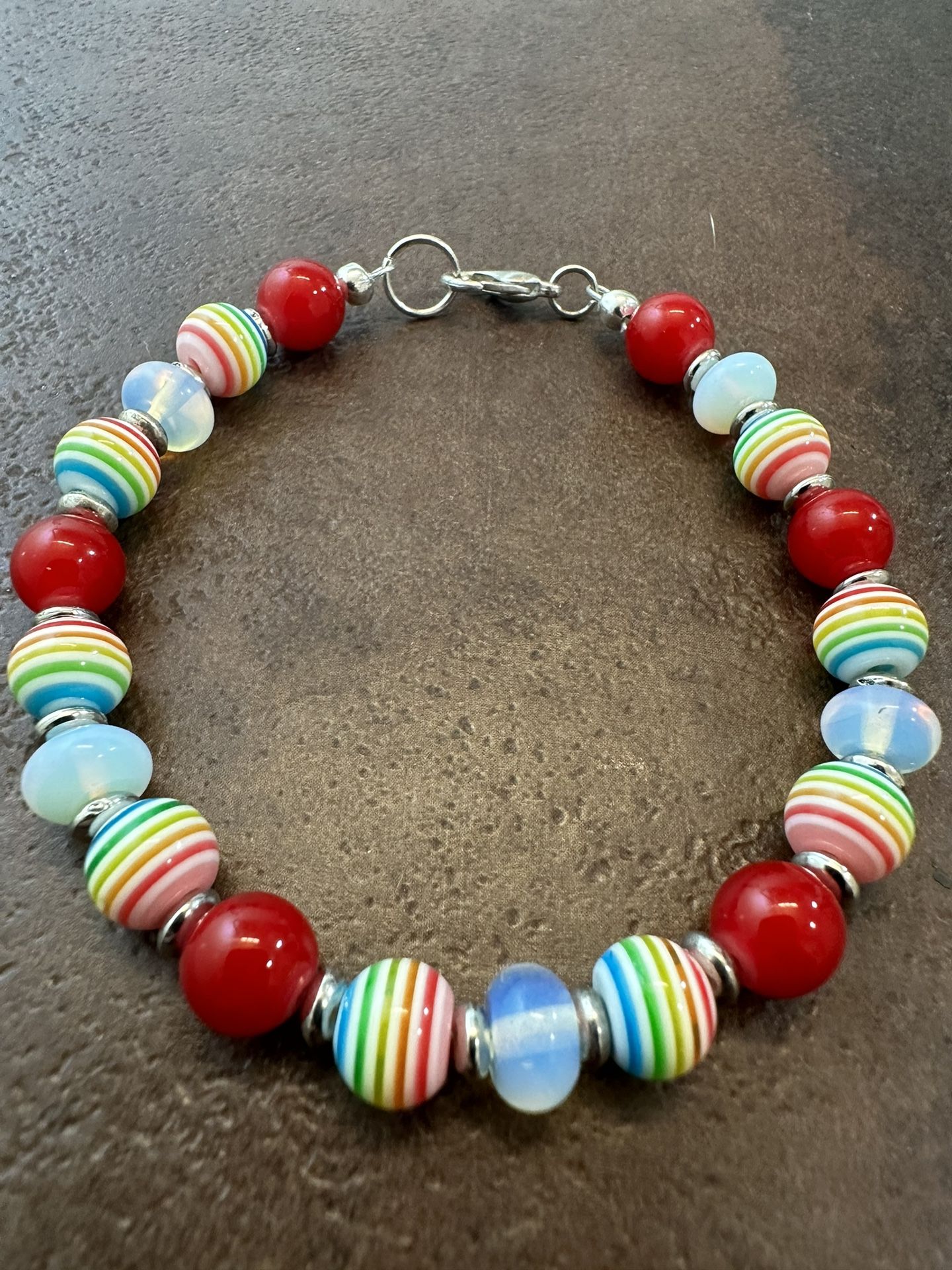 Handmade Lampwork Glass and Moonstone beaded bracelet for women