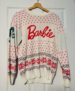 Barbie Christmas Sweater ~ Cute Cream & Red Holiday Knit Ugly Sweater ~ Medium