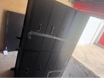 Large Black Dresser with Attached Mirror