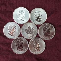2013 Canadian Maple Leafs 7 silver coins 1 troy oz each 