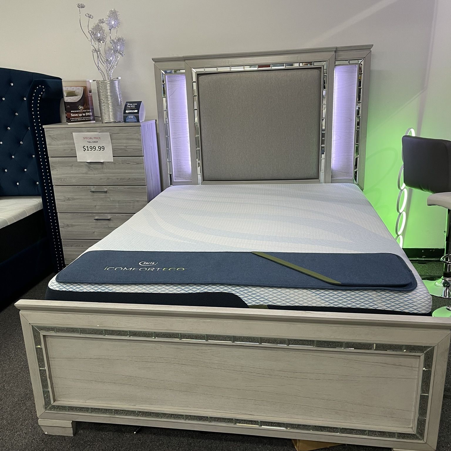 🛏️🛋️QUEEN BED FRAME WITH LED LIGHT HEADBOARD 🛋️🛏️