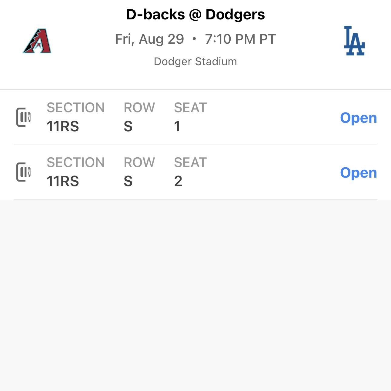 Dodger Tickets 8/29