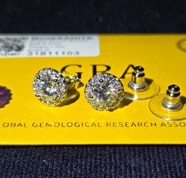 Round 2 Carat Moissanite Stud Earrings in 14k White Gold Plated (Passes Diamond Tester)