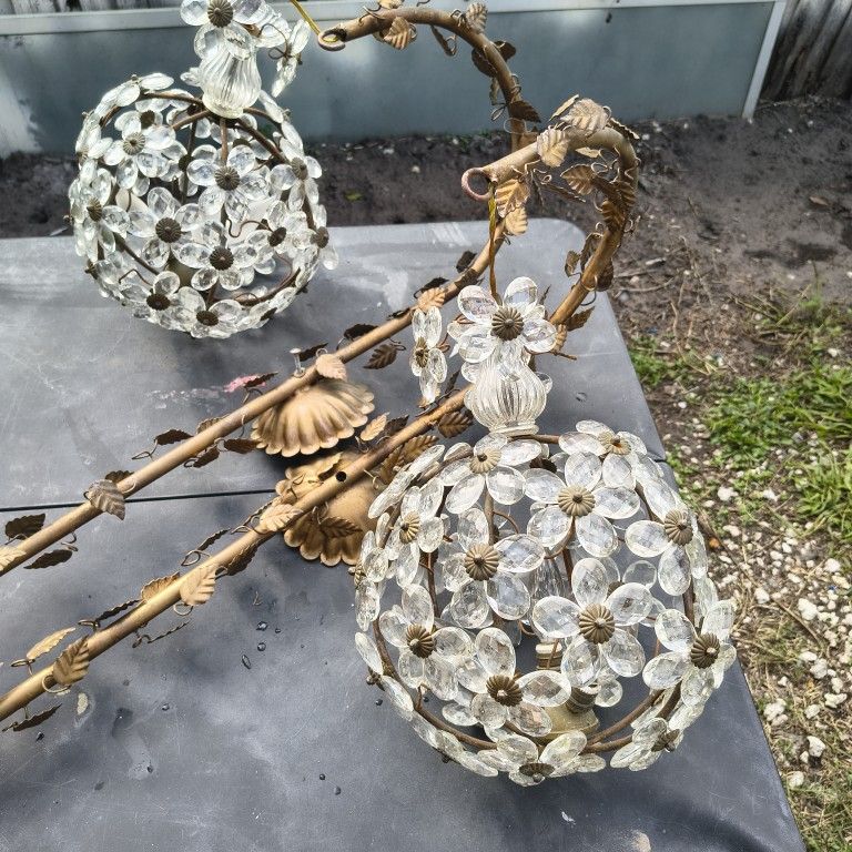 1920s Maison Baguès Floral Crystal Ball Form Chandelier (2 Crystal Chandeliers )