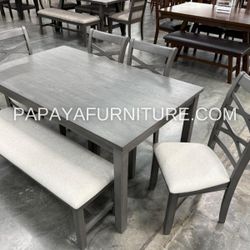 Super Deal! 6-Pcs Dining Set, Wooden Dining Set, 4 Chairs , 1 bench with  a Table, Kitchen Furniture, Casual dining room set, Matching Dining Chairs  