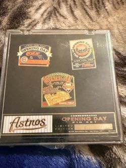 Houston Astros ENRON Commemorative Limited Edition Pin Set of 3 NIB Opening Day