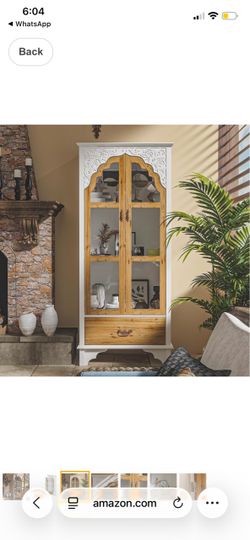 Boho Wood and White Display Cabinet