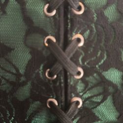 Large  Daisy corsets womens Lavish Green W/Black Lace Overlay Mini Cincher Corset