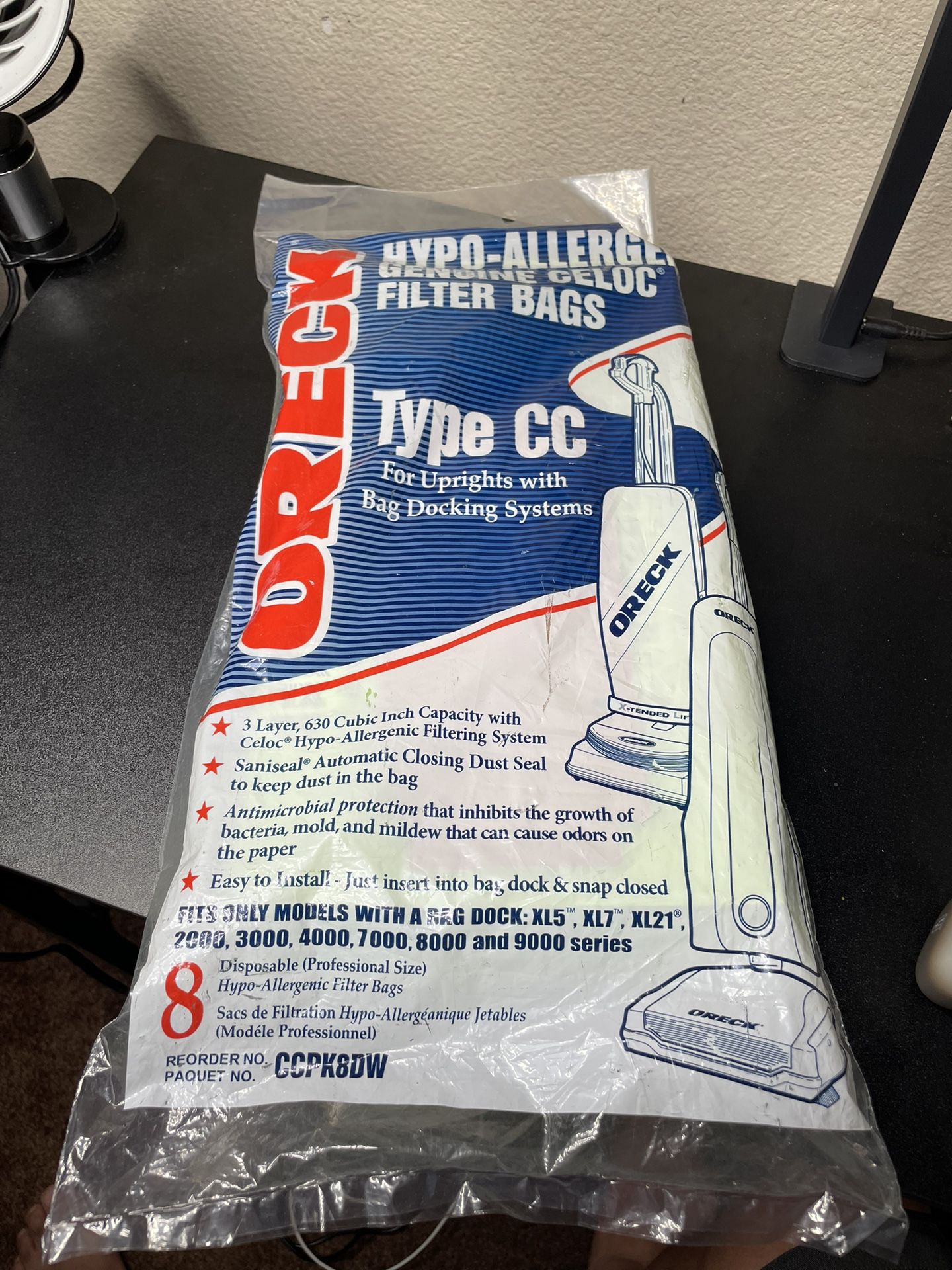 8-Pack Oreck CC Hypo-Allergenic CELOC Vacuum Filter Bags CC - CCPK8DW NEW