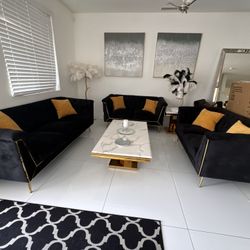 Elegant, Black And Gold Sofa