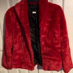GUESS red Faux Fur Coat Large
