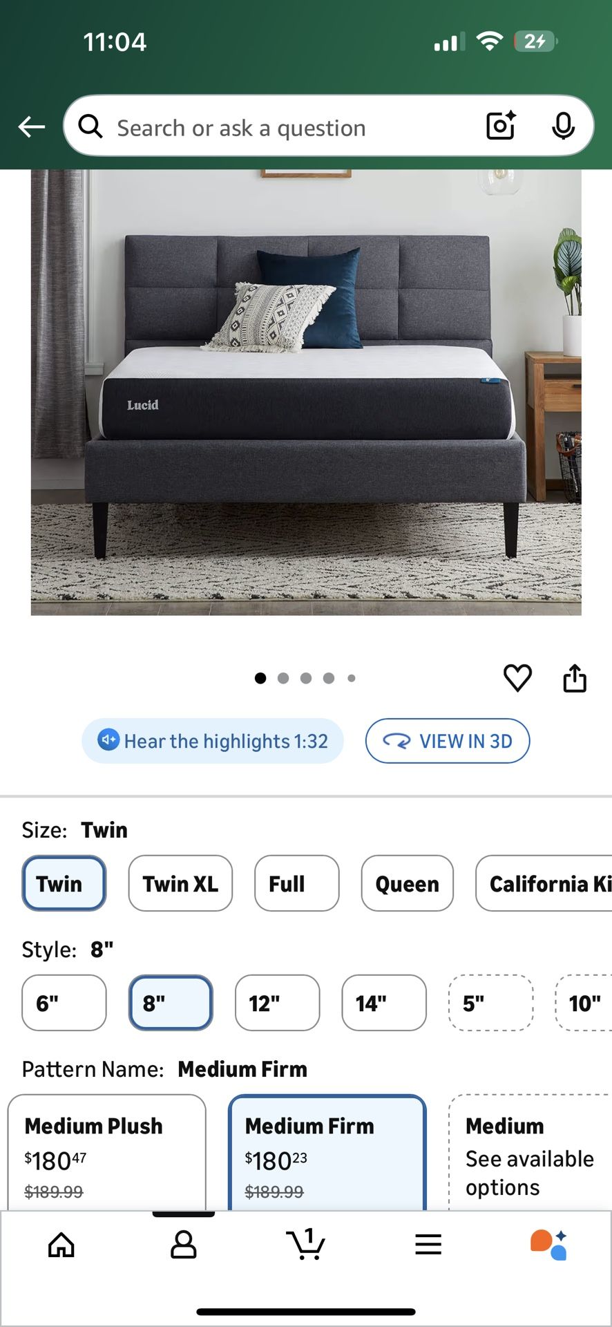 **NewInBox** Mattress -Lucid 8 Inch Memory Foam Mattress - Medium Firm Feel - Infused with Refreshing Bamboo Charcoal and Cooling Gel - Bed in a Box -