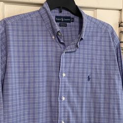 Ralph Lauren  YARMOUTH Blue Plaid Dress men’s Shirt Size 17 (34/35)