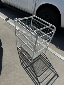 White Metal Wire Storage Cart with Baskets