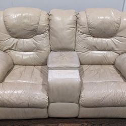 Leather Couch With Two Recliners 