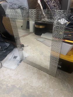 Decorative Wall Mirror with Geometric Border