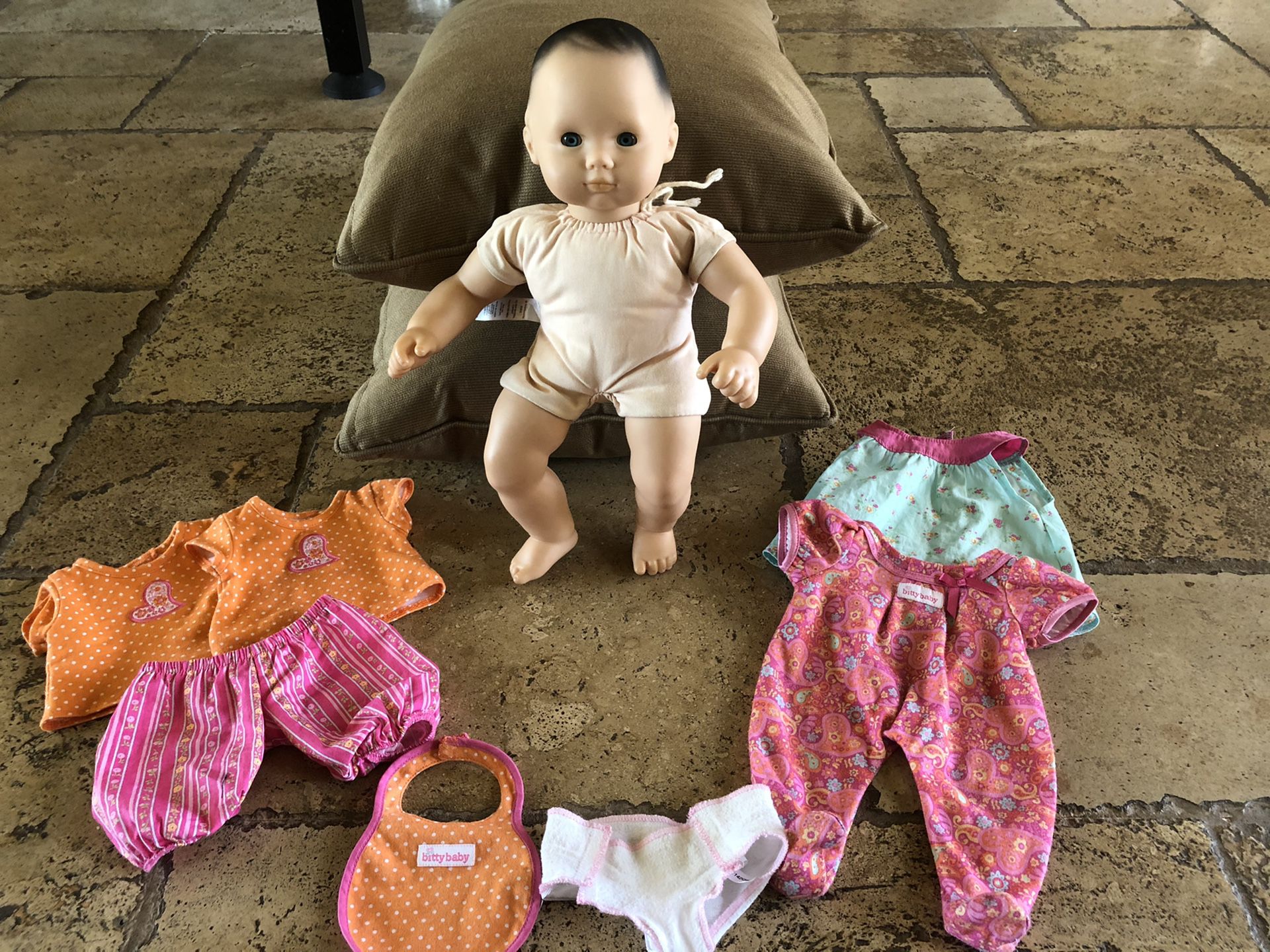 American Girl Doll Bitty Baby plus 3 outfits, bib & diaper