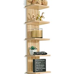 Sorbus 5 Tier Wall Shelf Unit with Hooks - Maple Wood