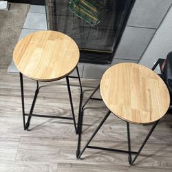 Two Mainstays 28"H Backless Stool Black Metal Base with Natural Wood Seat