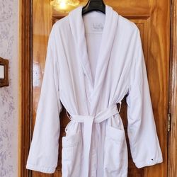 Set of Unisex  Boca Terry Microfiber Plush-Lined Shawl Collar Bathrobe Expert stitching Double belt loop Pockets White XXL & Slippers Size 11 Made in