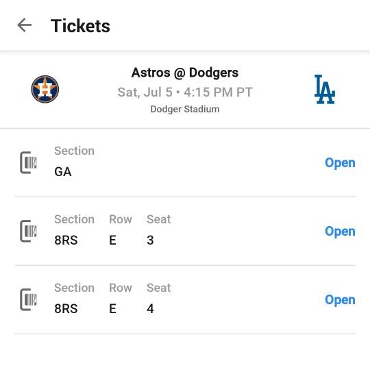 7/5 $150 for 2 Tix & Parking Dodgers Vs Astros