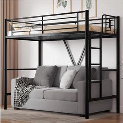 🔥Metal Twin Size Loft Bed Frame with Stairs, Black