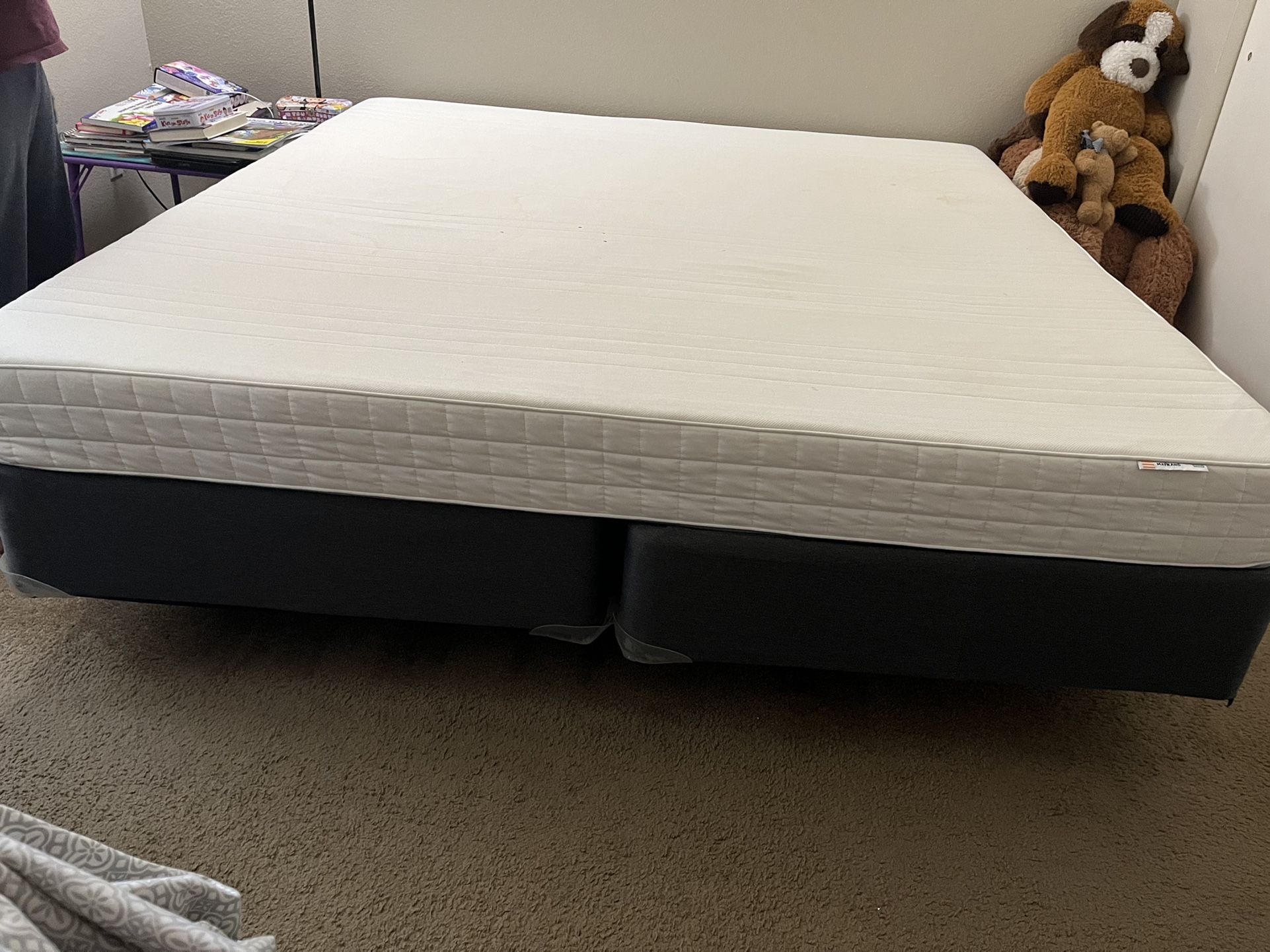 IKEA MATRAND king size firm memory mattress with box springs and stand