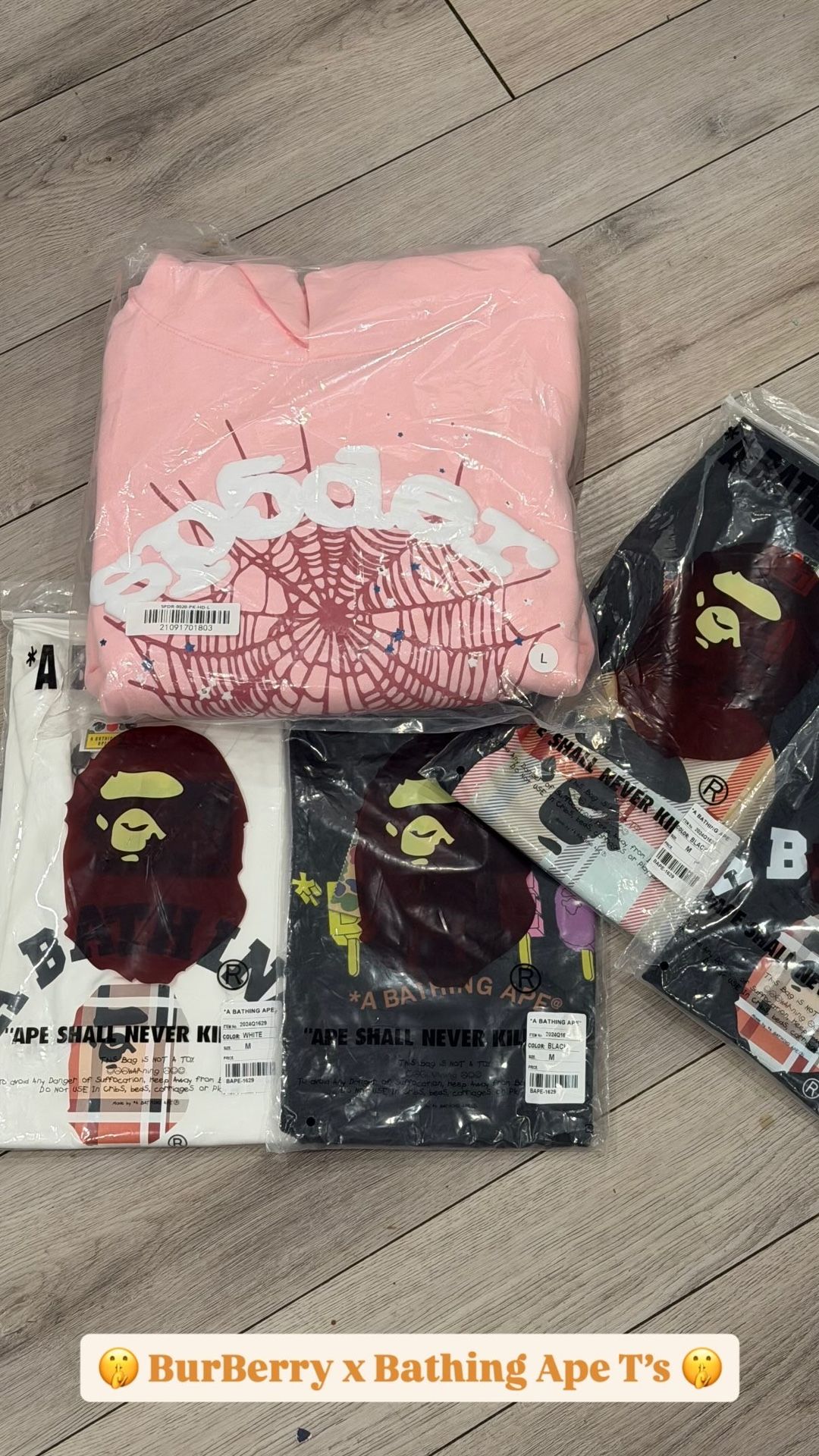 Sp5der Hoodie & BapeXBurberry Shirtz