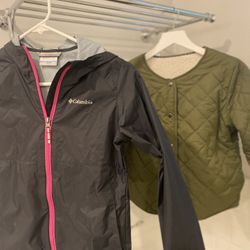 Girls Columbia Rain Jacket & Quilted Reversible Jacket 