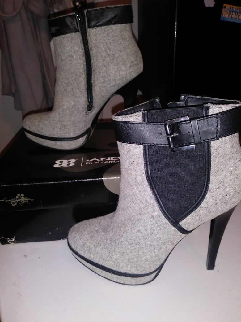 Gray and black booties