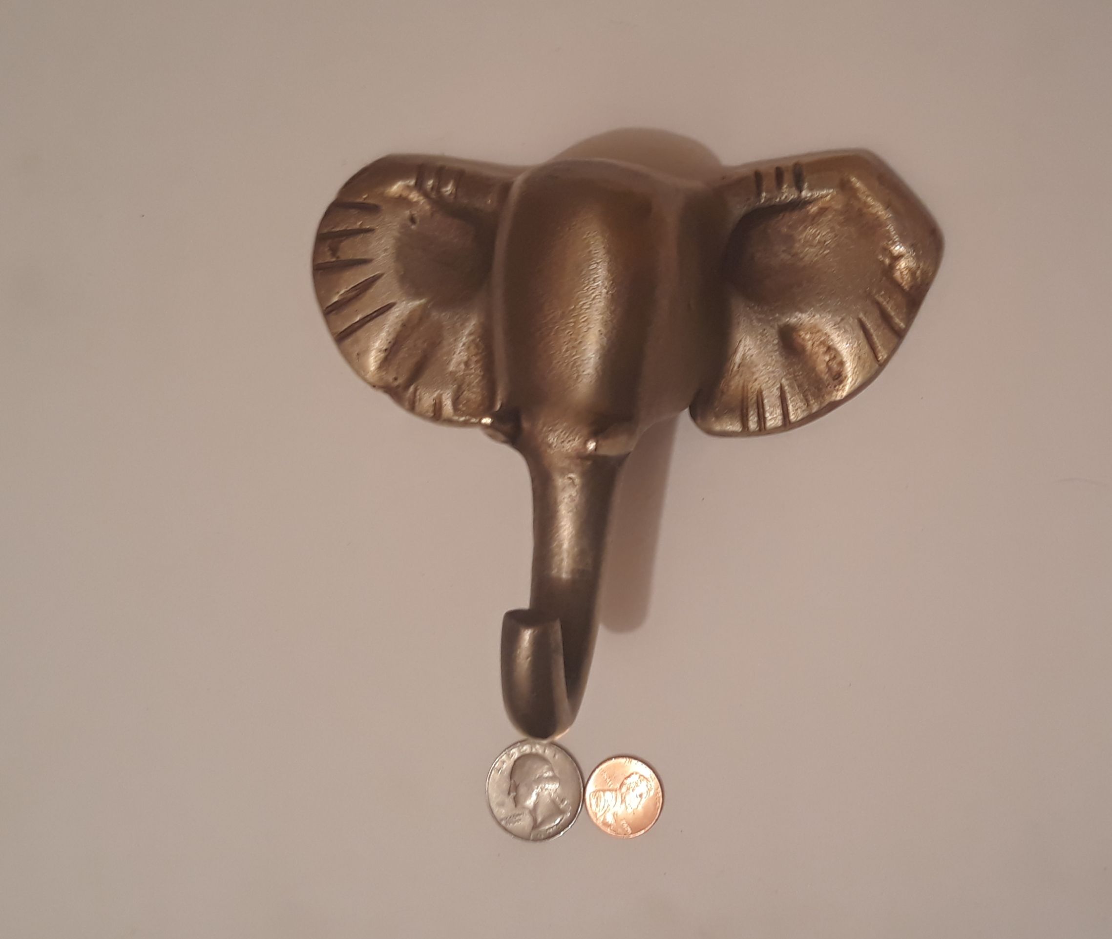 Vintage Brass Metal Elephant Coat Hook, Home Decor, Wall Decor, 6" Wide, This Can Be Shined up More