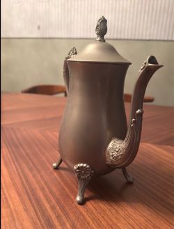 Silver-Tone Ornate Footed Teapot