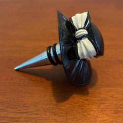 Wine Bottle, Stopper, Black Hat With White Band And Bow 3 1/2“ B35