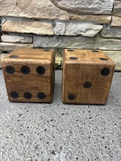 2 Wooden Dice. Each Wood Die Is 6” Square. Use As Display Statue, Casino Decor, Or Small Plant Stand. Play Craps Or Bunko? Gamble?