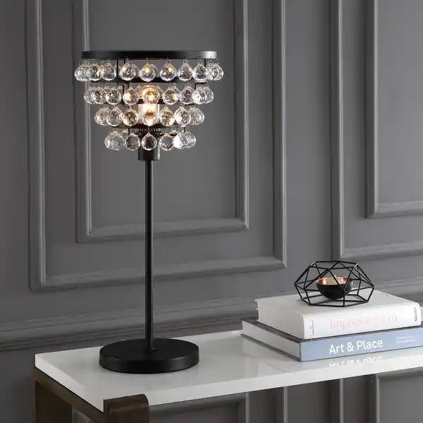 JONATHAN Y 25" Crystal/Metal Table Lamp in Bronze