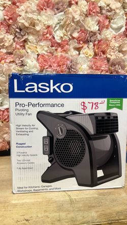 Lasko Pivoting 11.2 in. 3 Speed High Velocity Blower Fan for Home, Job Site in Gray, 375 CFM, 2 120V Outlets, Circuit Breaker