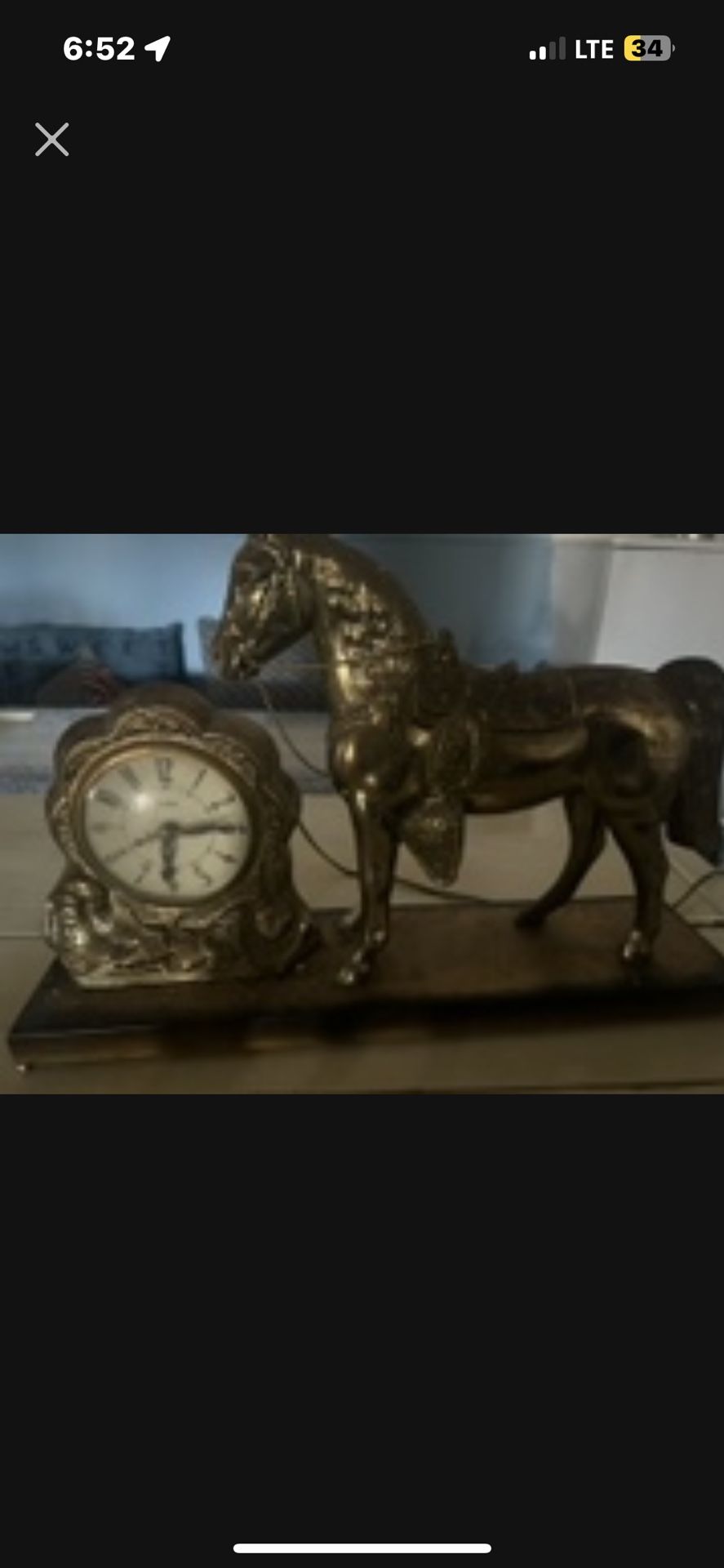 Vintage 1950s United Horse Clock. Brass Tone. Still Works