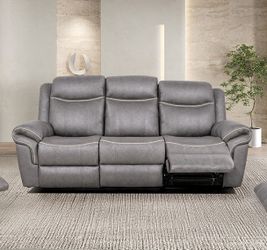 Warm Gray Drop-Down Table With Cup Holders Recliner Sofa