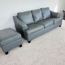 Leather Queen sofa bed with stool for sale